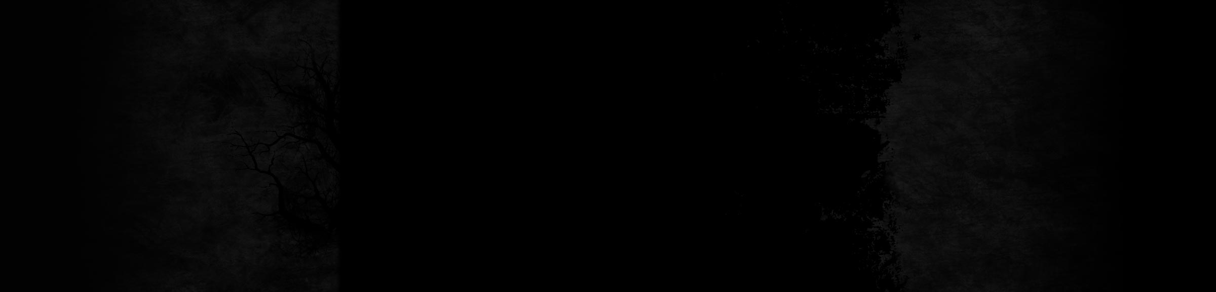 Very dark near-black textured night scene with the faint silhouette of tree branches at the left edge, moody and mysterious